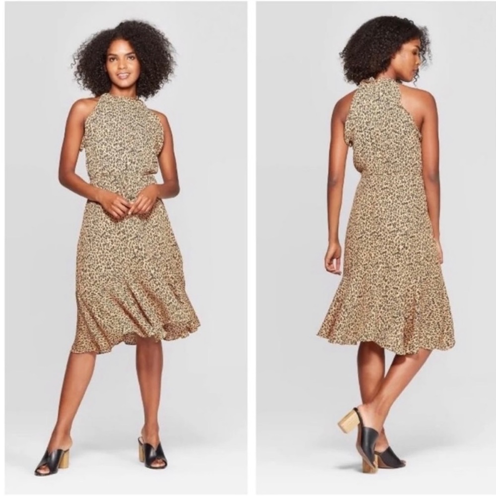 Who What Wear leopard print halter midi dress